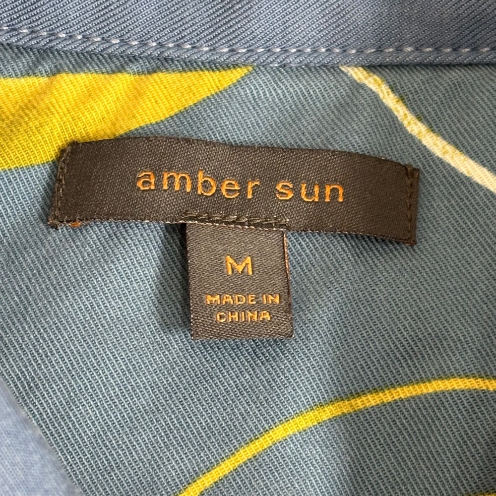 Amber Sun Jacket Women M Blue Tencel Cotton Floral Trim Snap Front Chore Utility - Picture 5 of 11